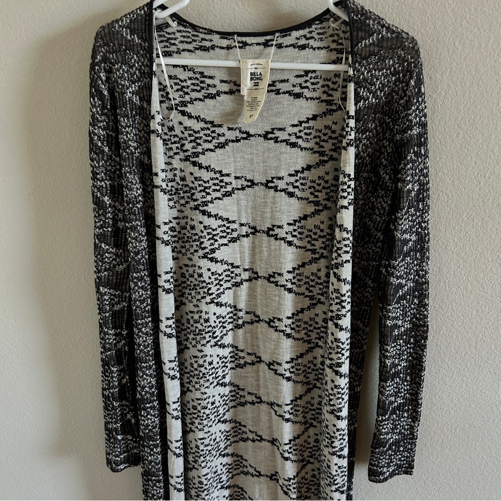 Billabong Open Front Women’s Maxi Cardigan 100%Cotton Grey and White Size S